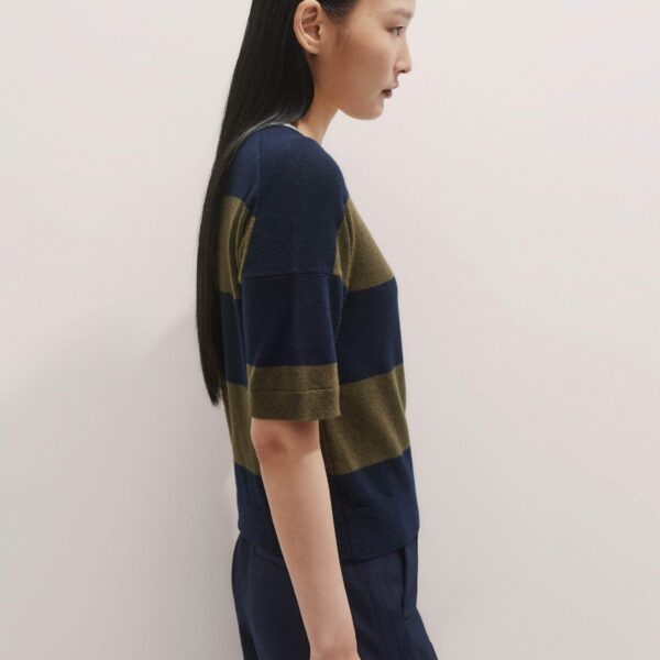 Me + Em Relaxed Stripe Knit Henley Tee – luxury British Multicolour in Me and Em exclusively at Coveti