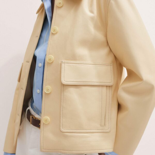 Me + Em Relaxed Washed Leather Jacket – luxury British Yellow in Me and Em exclusively at Coveti