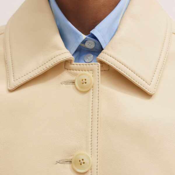Me and Em Relaxed Washed Leather Jacket – luxury British Yellow in Me and Em exclusively at Coveti