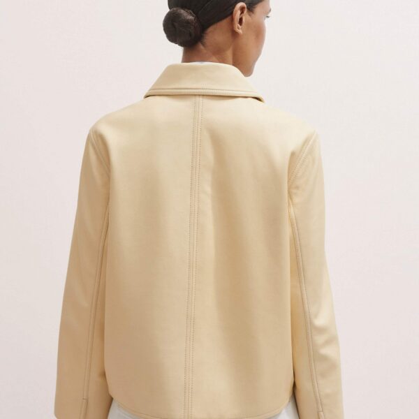 Me and Em Relaxed Washed Leather Jacket – luxury British Yellow in Me and Em exclusively at Coveti