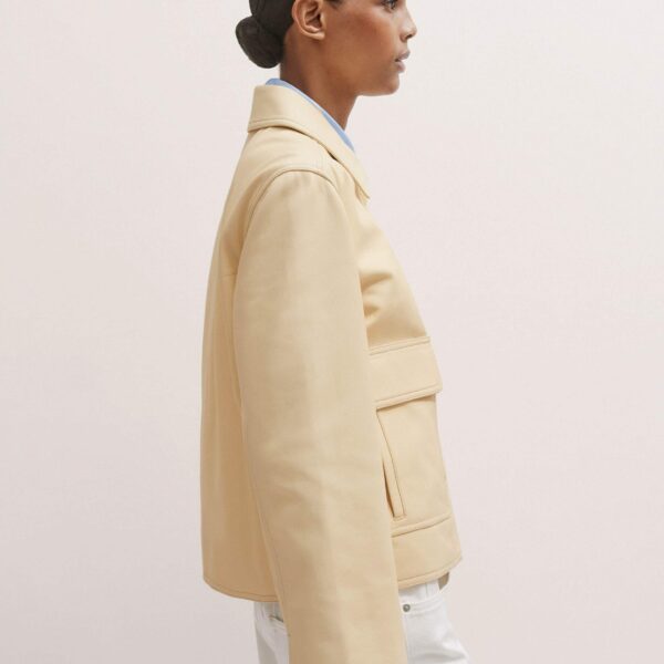 Me and Em Relaxed Washed Leather Jacket – luxury British Yellow in Me and Em exclusively at Coveti