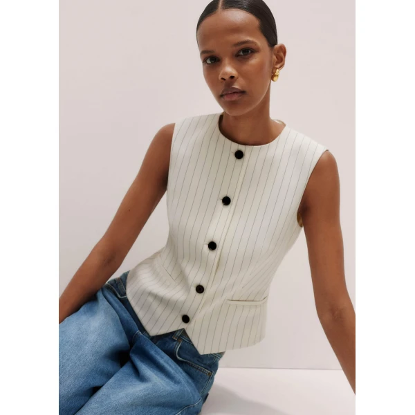 Me and Em Round Neck Pinstripe Tailored Vest, view 2