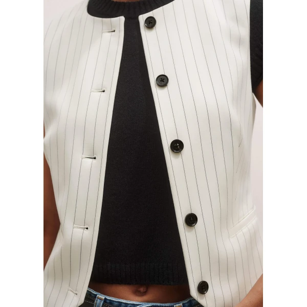 Me and Em Round Neck Pinstripe Tailored Vest, view 3