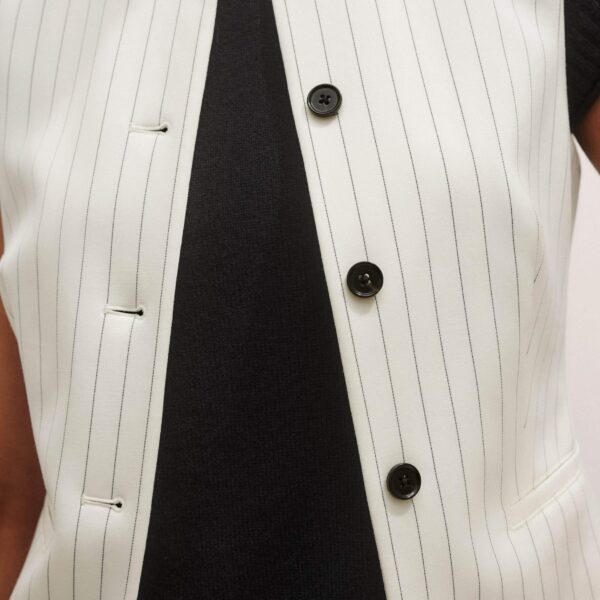 Me and Em Round Neck Pinstripe Tailored Vest – luxury British Ivory in Me and Em exclusively at Coveti
