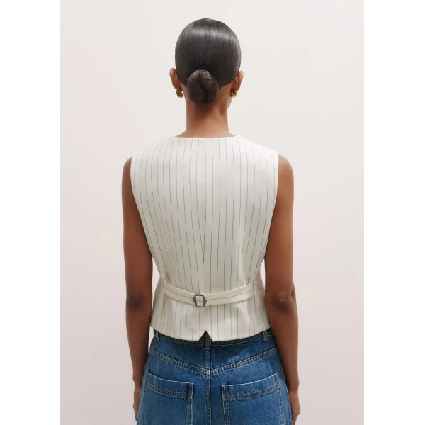 Me and Em Round Neck Pinstripe Tailored Vest, view 5