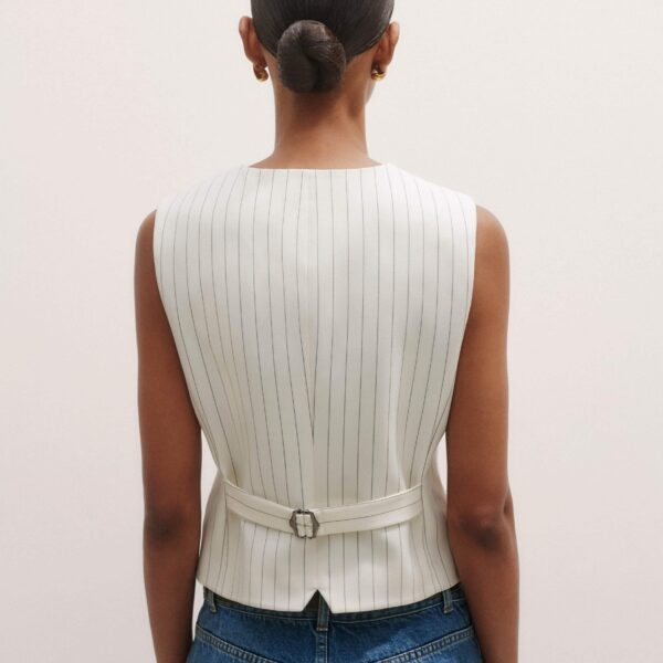 Me and Em Round Neck Pinstripe Tailored Vest – luxury British Ivory in Me and Em exclusively at Coveti