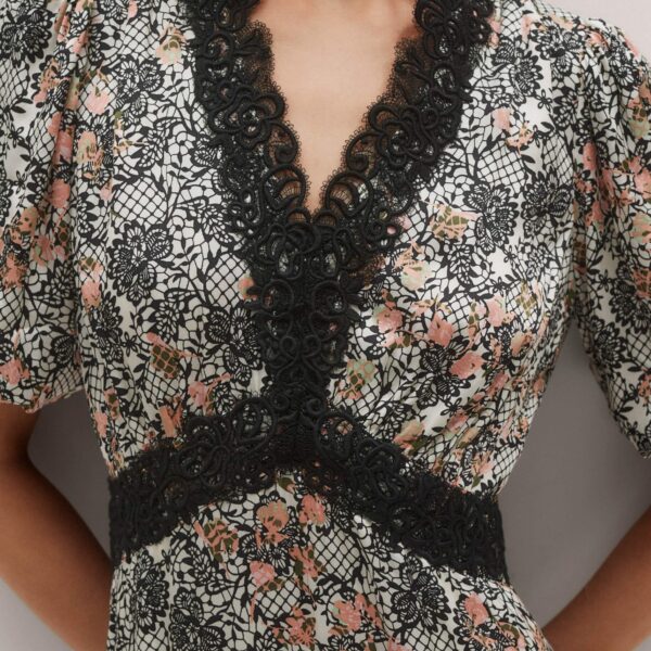Me and Em Satin Lace Detail Maxi Dress – luxury British Multicolour in Me and Em exclusively at Coveti