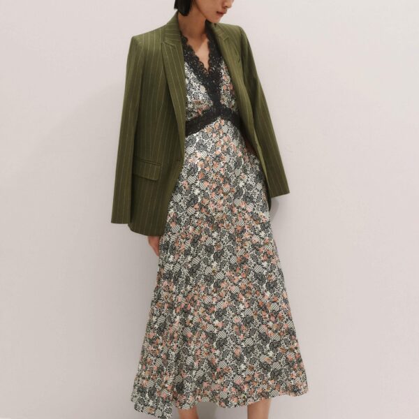 Me + Em Satin Lace Detail Maxi Dress – luxury British Multicolour in Me and Em exclusively at Coveti