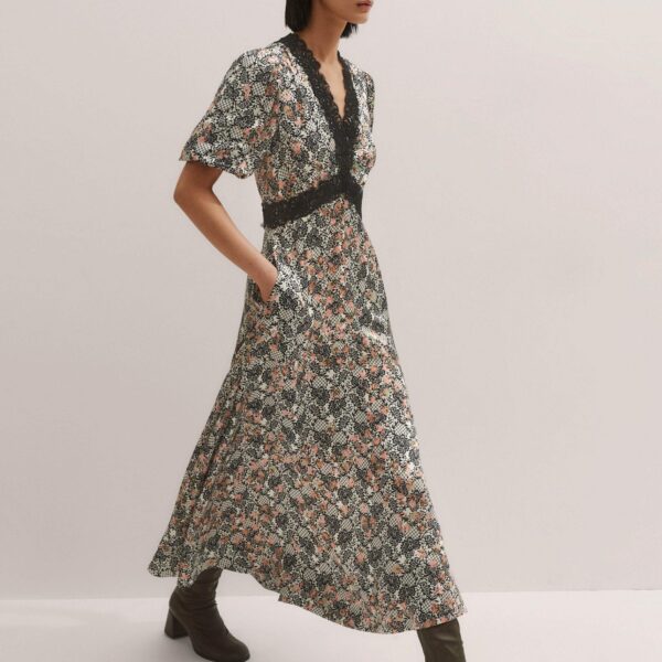 Me and Em Satin Lace Detail Maxi Dress – luxury British Multicolour in Me and Em exclusively at Coveti