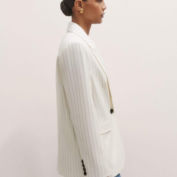 Me and Em Sharp Shoulder Pinstripe Blazer – luxury British Ivory in Me and Em exclusively at Coveti