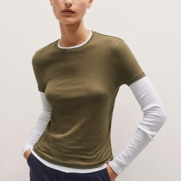 Me + Em Sheer Rib Double Layer Top – luxury British Green in Me and Em exclusively at Coveti