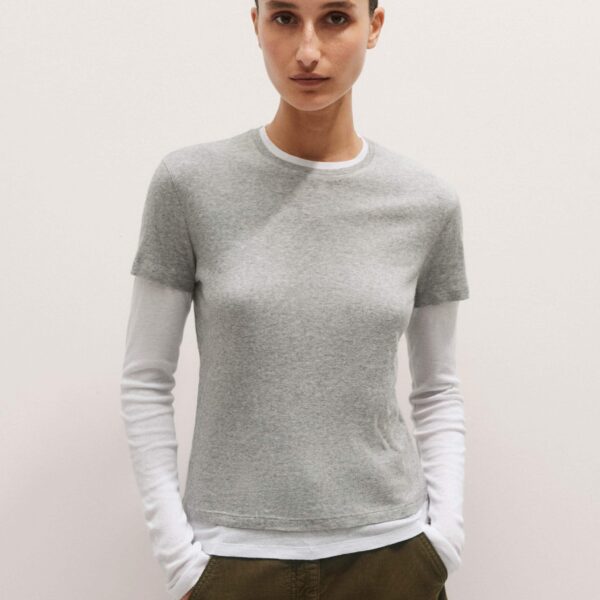 Me + Em Sheer Rib Double Layer Top – luxury British Gray in Me and Em exclusively at Coveti