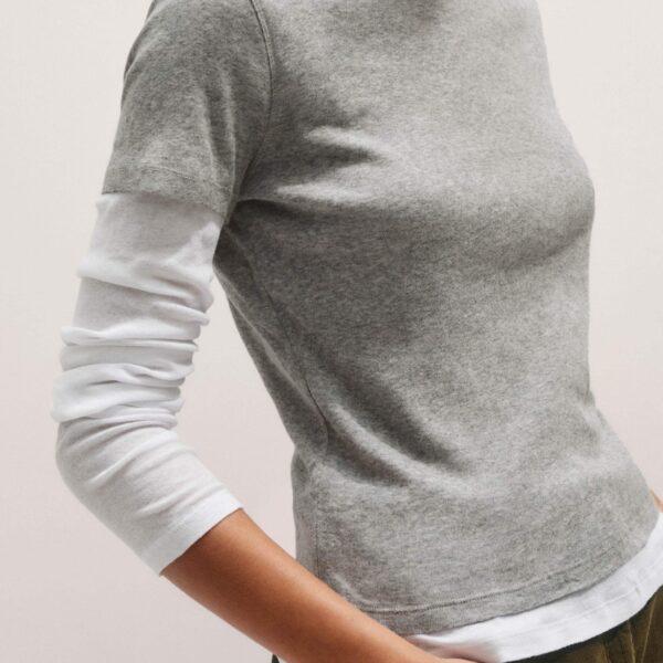 Me and Em Sheer Rib Double Layer Top – luxury British Gray in Me and Em exclusively at Coveti