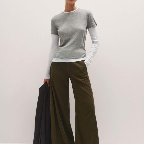 Me + Em Sheer Rib Double Layer Top – luxury British Gray in Me and Em exclusively at Coveti