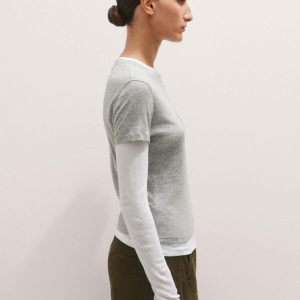 Me + Em Sheer Rib Double Layer Top – luxury British Gray in Me and Em exclusively at Coveti