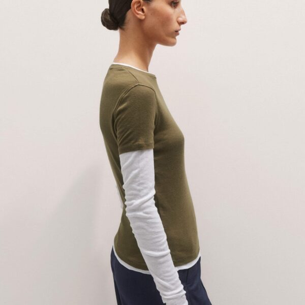 Me and Em Sheer Rib Double Layer Top – luxury British Green in Me and Em exclusively at Coveti