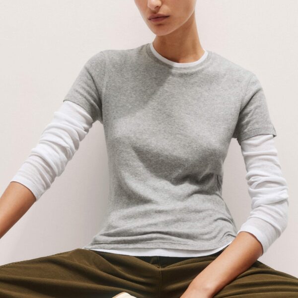 Me and Em Sheer Rib Double Layer Top – luxury British Gray in Me and Em exclusively at Coveti