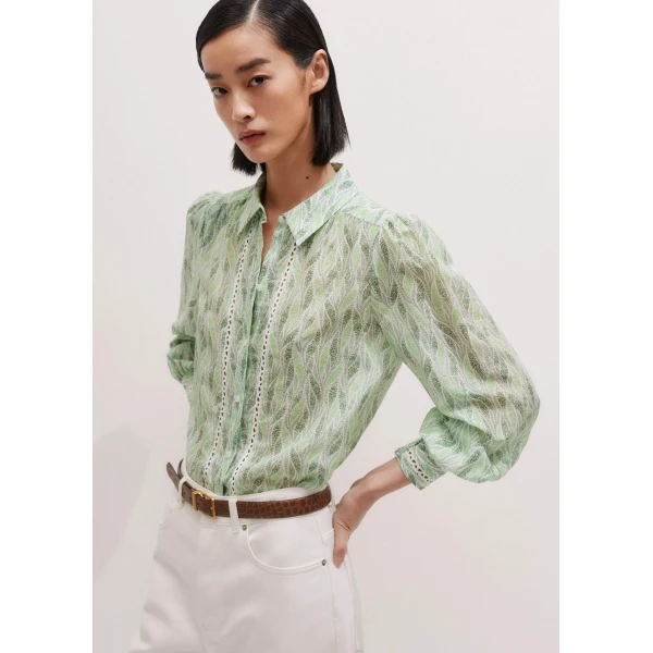 Me and Em Silk Cotton Climbing Feather Print Blouse, view 2