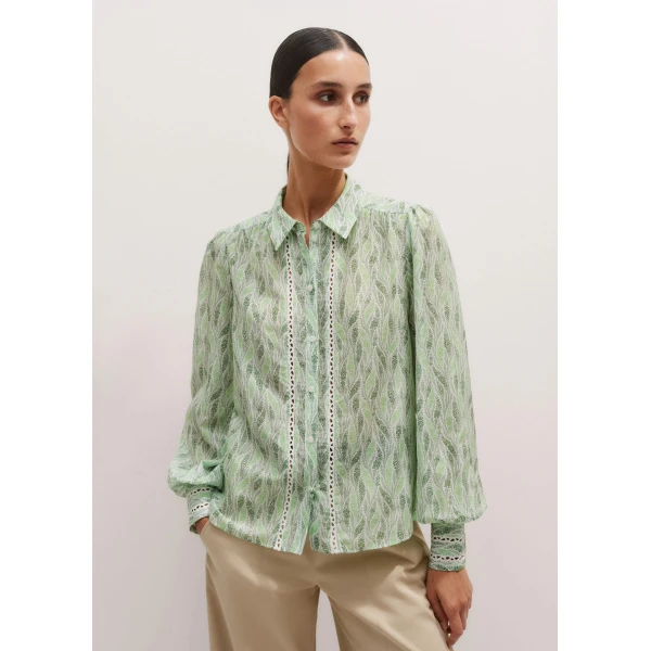 Me and Em Silk Cotton Climbing Feather Print Blouse, view 7
