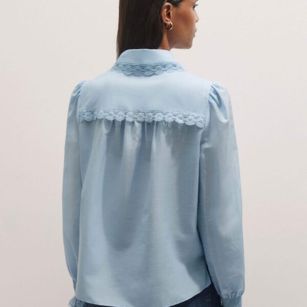 Me and Em Silk Cotton Lace Trim Straight Blouse – luxury British Blue in Me and Em exclusively at Coveti
