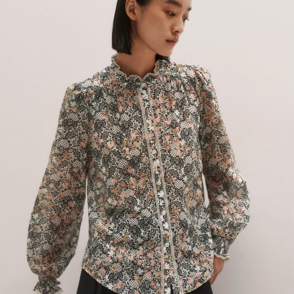 Me and Em Silk Cotton Straight Blouse – luxury British Multicolour in Me and Em exclusively at Coveti