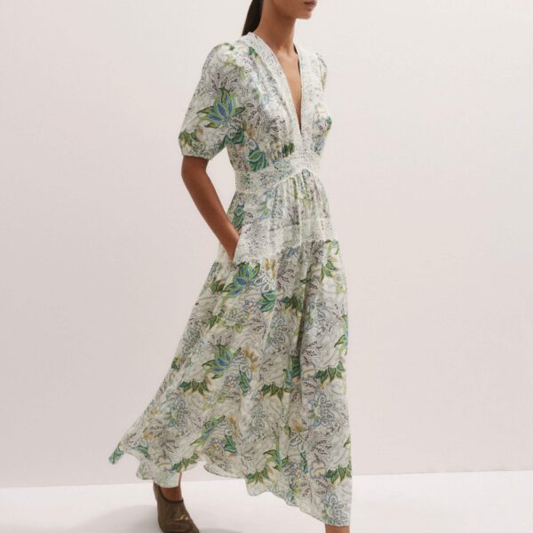 Me + Em Silk Delicate Paisley Print Maxi Dress – luxury British Multicolour in Me and Em exclusively at Coveti