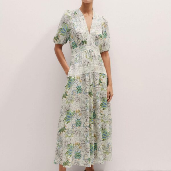 Me and Em Silk Delicate Paisley Print Maxi Dress – luxury British Multicolour in Me and Em exclusively at Coveti