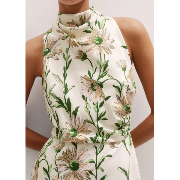 Me and Em Silk Growing Daisy Print Halterneck Maxi Dress, view 3
