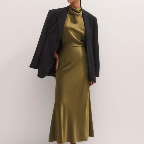 Me + Em Silk Growing Daisy Print Halterneck Maxi Dress – luxury British Green in Me and Em exclusively at Coveti