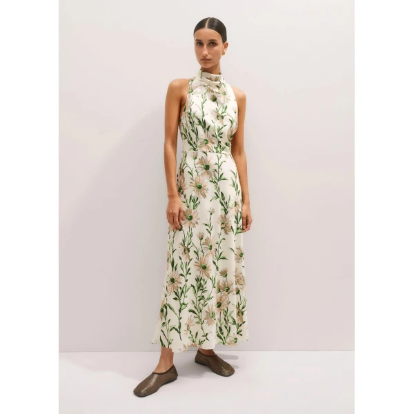 Me and Em Silk Growing Daisy Print Halterneck Maxi Dress, view 6