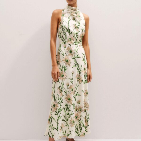 Me + Em Silk Growing Daisy Print Halterneck Maxi Dress – luxury British Multicolour in Me and Em exclusively at Coveti