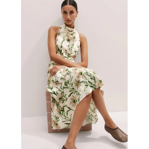 Me and Em Silk Growing Daisy Print Halterneck Maxi Dress, view 7