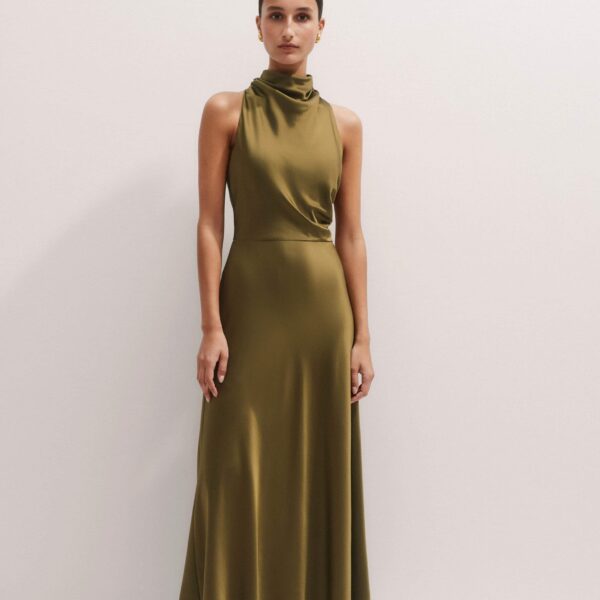 Me and Em Silk Growing Daisy Print Halterneck Maxi Dress – luxury British Green in Me and Em exclusively at Coveti