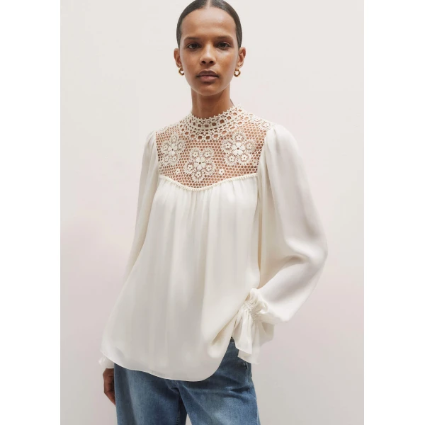 Me and Em Silk + Lace Long Sleeve Blouse, view 2