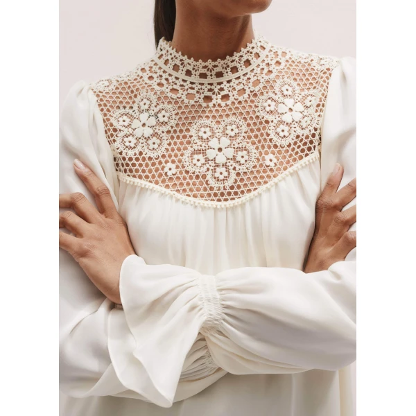 Me and Em Silk + Lace Long Sleeve Blouse, view 3