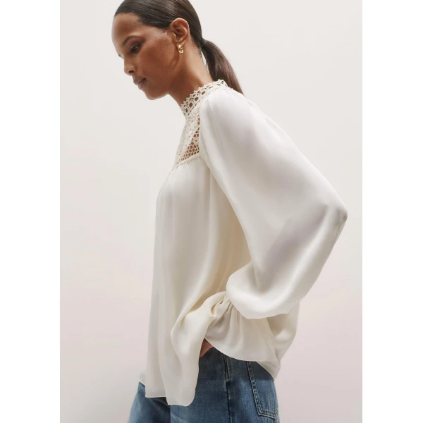 Me and Em Silk + Lace Long Sleeve Blouse, view 6