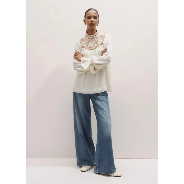 Me and Em Silk + Lace Long Sleeve Blouse, view 7