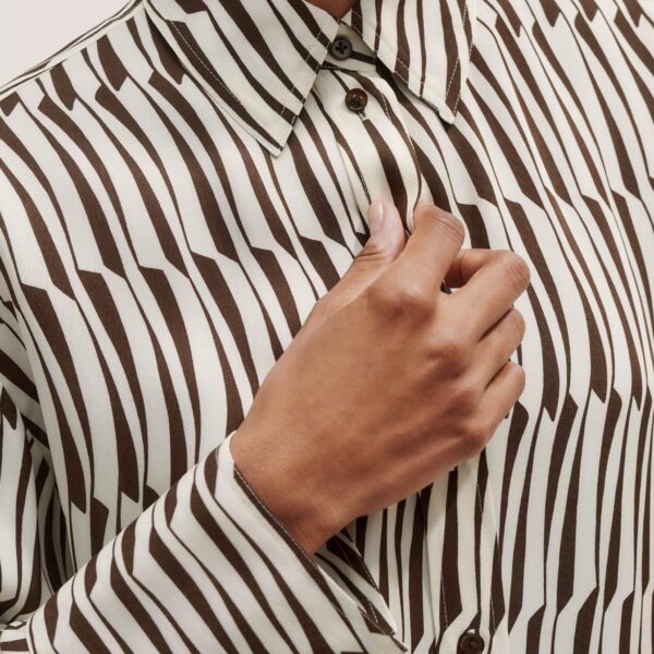 Me and Em Silk Linear Keys Print Oversized Shirt – luxury British Neutrals in Me and Em exclusively at Coveti