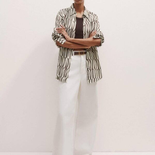 Me + Em Silk Linear Keys Print Oversized Shirt – luxury British Neutrals in Me and Em exclusively at Coveti