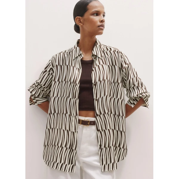 Me and Em Silk Linear Keys Print Oversized Shirt, view 5