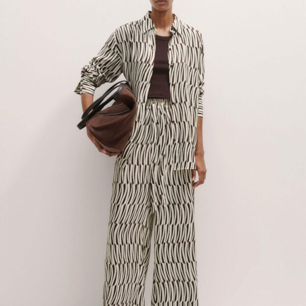 Me + Em Silk Linear Keys Print Oversized Shirt – luxury British Neutrals in Me and Em exclusively at Coveti