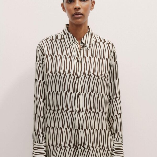 Me and Em Silk Linear Keys Print Oversized Shirt – luxury British Neutrals in Me and Em exclusively at Coveti