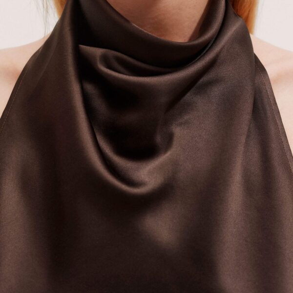 Me and Em Silk Modern Daisy Print Halterneck Top – luxury British Brown in Me and Em exclusively at Coveti