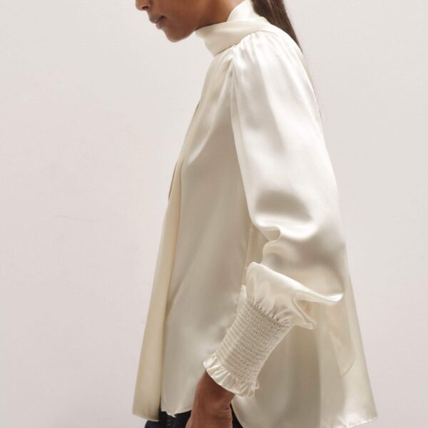 Me + Em Silk Satin Blouse + Tie – luxury British Ivory in Me and Em exclusively at Coveti