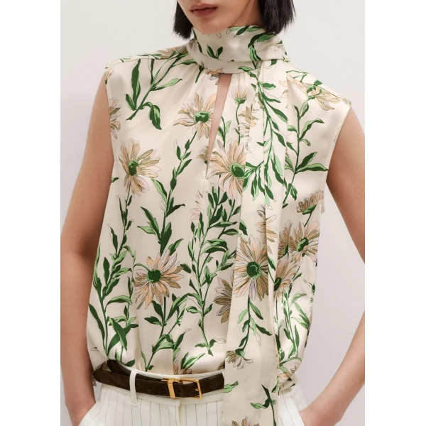 Me and Em Silk Satin Growing Daisy Print Top + Tie, view 2