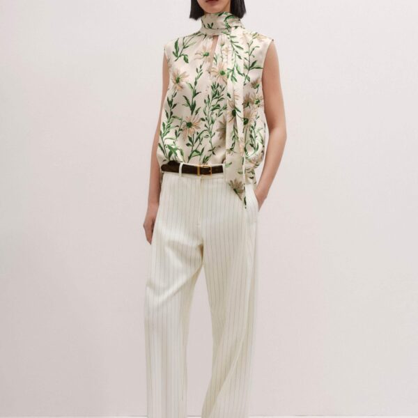 Me and Em Silk Satin Growing Daisy Print Top + Tie – luxury British Multicolour in Me and Em exclusively at Coveti