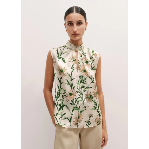 Me and Em Silk Satin Growing Daisy Print Top + Tie, view 4