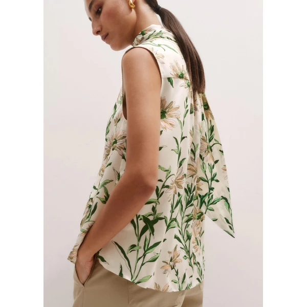 Me and Em Silk Satin Growing Daisy Print Top + Tie, view 5