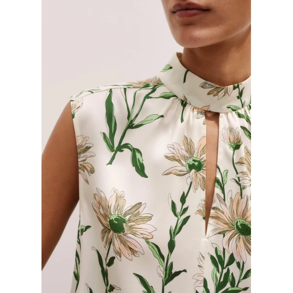 Me and Em Silk Satin Growing Daisy Print Top + Tie, view 7