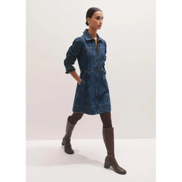 Me and Em Stripe Denim Zip Front Mini Dress, view 4